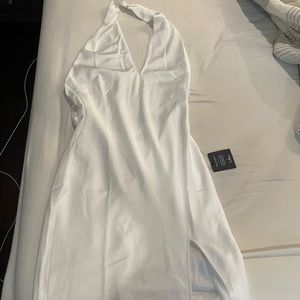 Deep V halter white dress